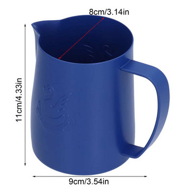 Rozsdamentes acél kávéskancsó tejkancsó Kék Latte habosító csésze 400 ml/600 ml, cseppmentes vízkivezetéssel konyhai irodákhoz