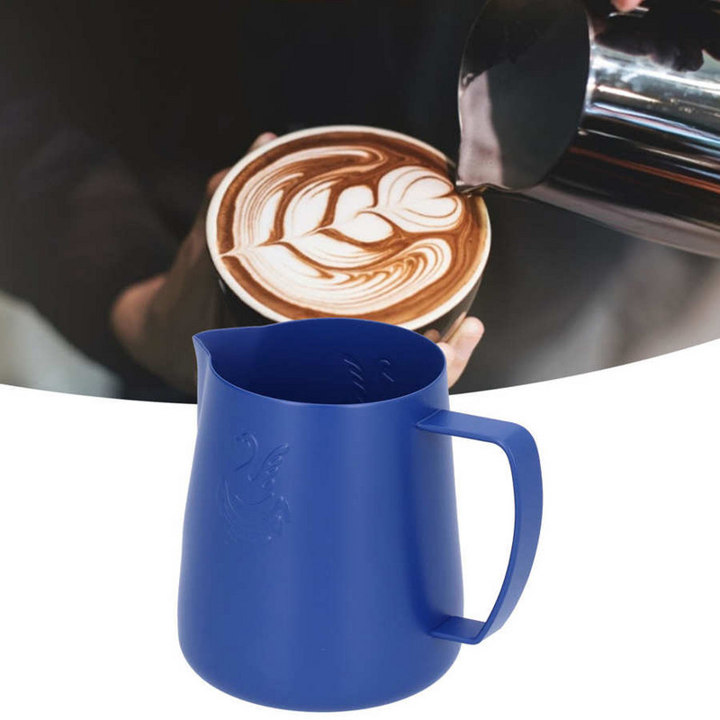 Rozsdamentes acél kávéskancsó tejkancsó Kék Latte habosító csésze 400 ml/600 ml, cseppmentes vízkivezetéssel konyhai irodákhoz