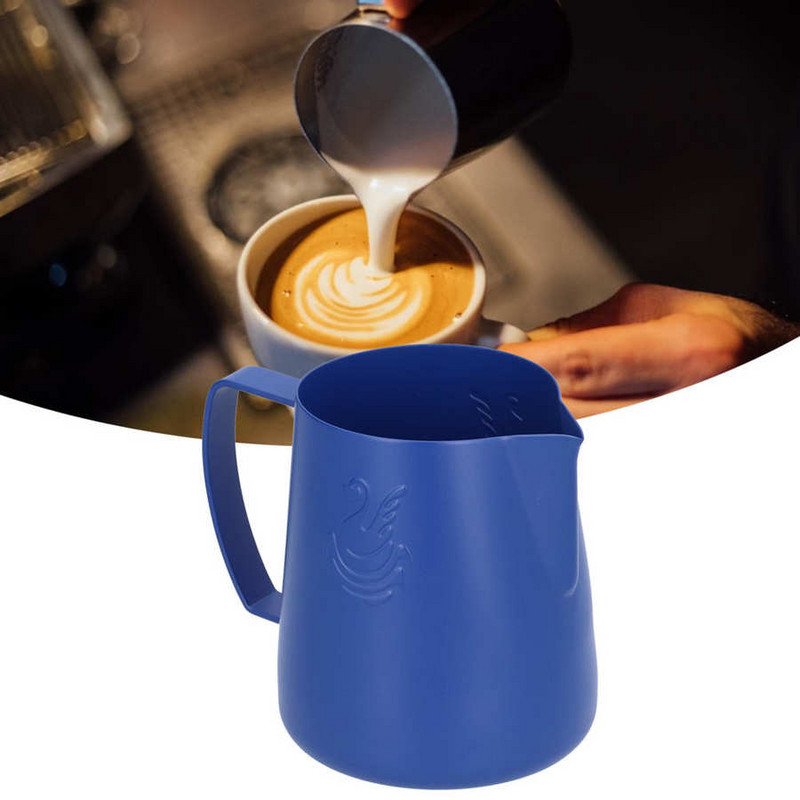 Rozsdamentes acél kávéskancsó tejkancsó Kék Latte habosító csésze 400 ml/600 ml, cseppmentes vízkivezetéssel konyhai irodákhoz
