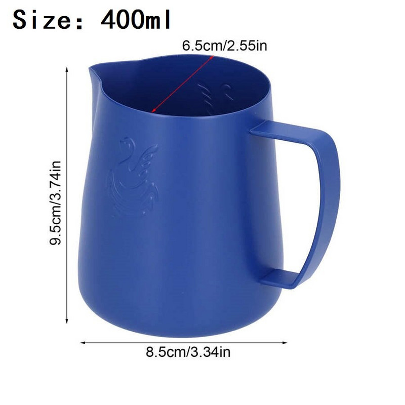 Rozsdamentes acél kávéskancsó tejkancsó Kék Latte habosító csésze 400 ml/600 ml, cseppmentes vízkivezetéssel konyhai irodákhoz