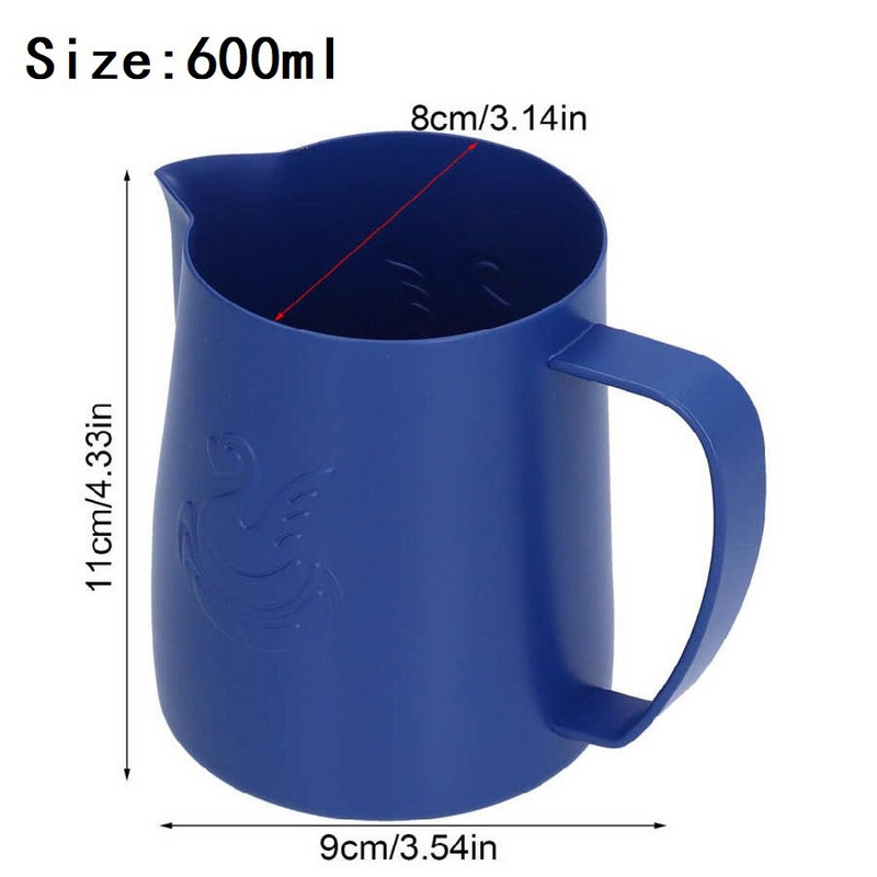 Rozsdamentes acél kávéskancsó tejkancsó Kék Latte habosító csésze 400 ml/600 ml, cseppmentes vízkivezetéssel konyhai irodákhoz