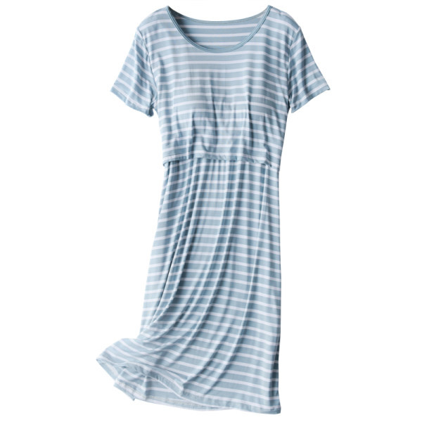 Раирана дамска нощница с обло деколте и къс ръкав за бременни