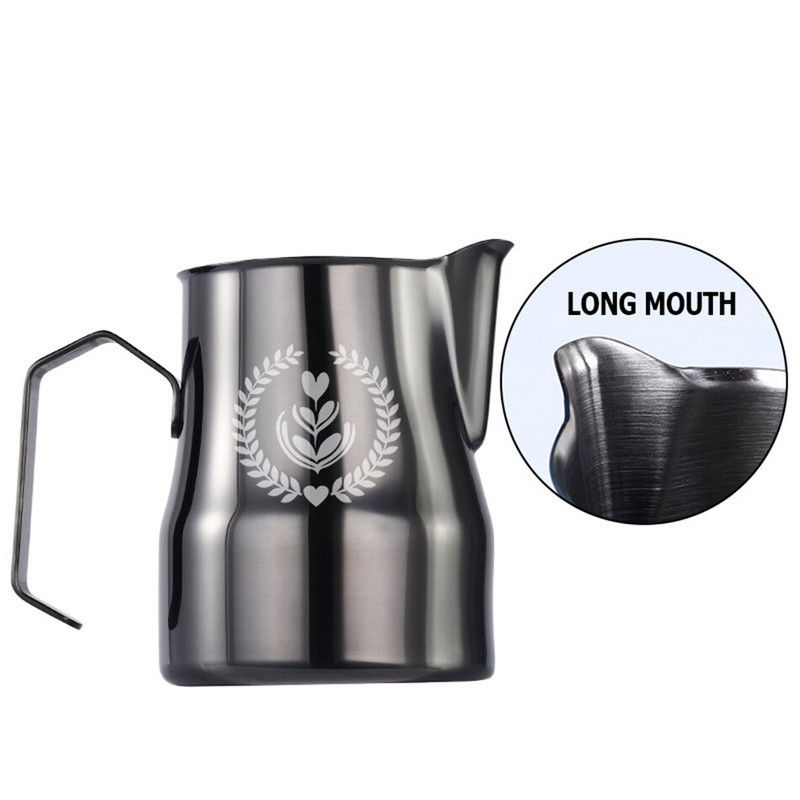 Кана за мляко от неръждаема стомана Кана за разпенване на мляко 350 ml Еспресо машина Cappuccino Latte Art Разпенваща се стомна Кана за бариста Чаша за мляко