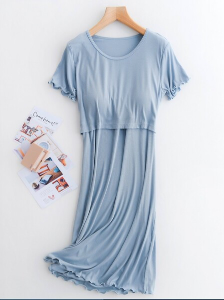 Дамска нощница с обло деколте за кърмачки