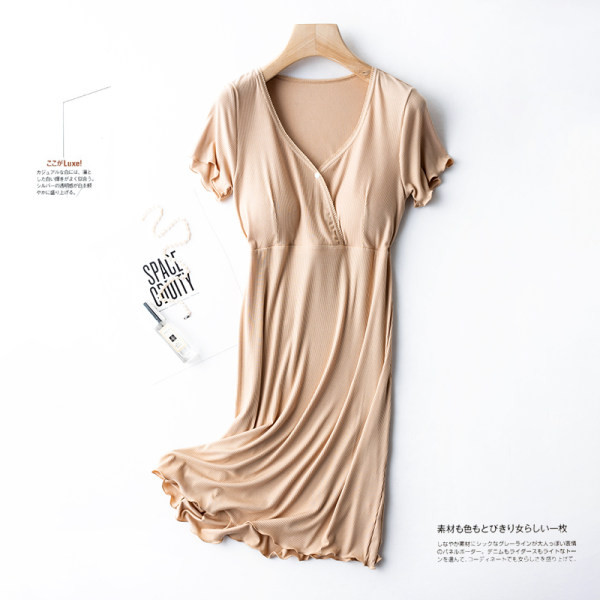 Дамска едноцветна нощница с къс ръкав за кърмачки