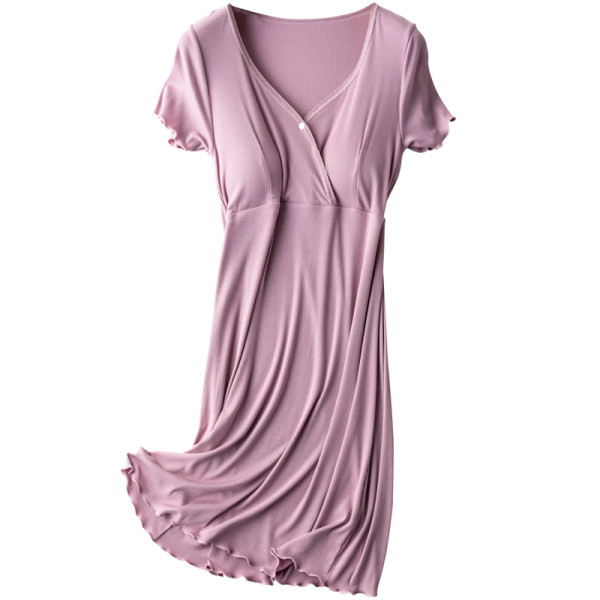 Дамска едноцветна нощница с къс ръкав за кърмачки