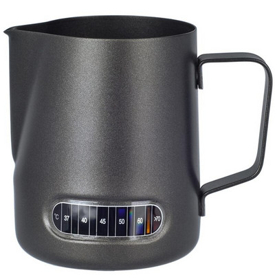 Nerūdijančio plieno pieno putų ąsotis su integruotu termometru, 20 uncijų / 600 ml pieno kavos cappuccino Latte Art putojimo ąsotis
