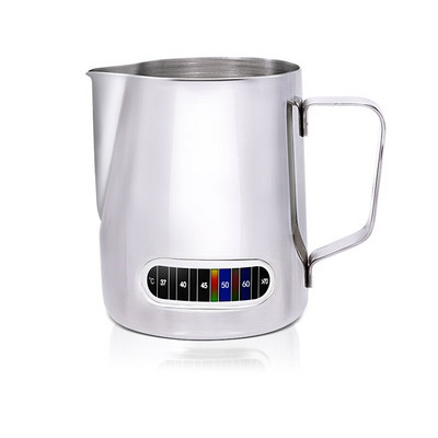 Nerūdijančio plieno pieno putų ąsotis su integruotu termometru, 20 uncijų / 600 ml pieno kavos cappuccino Latte Art putojimo ąsotis