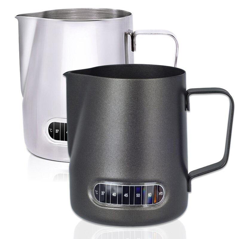 Nerūdijančio plieno pieno putų ąsotis su integruotu termometru, 20 uncijų / 600 ml pieno kavos cappuccino Latte Art putojimo ąsotis