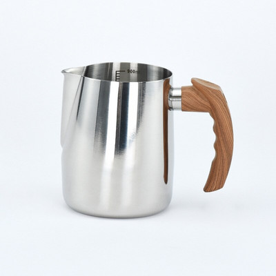 304 Rozsdamentes acél kávéskanna konyhai tejhabosító edény vízforraló húzó virágcsésze fa fogantyús edény, tejeskávé, cappuccino kávéfőző