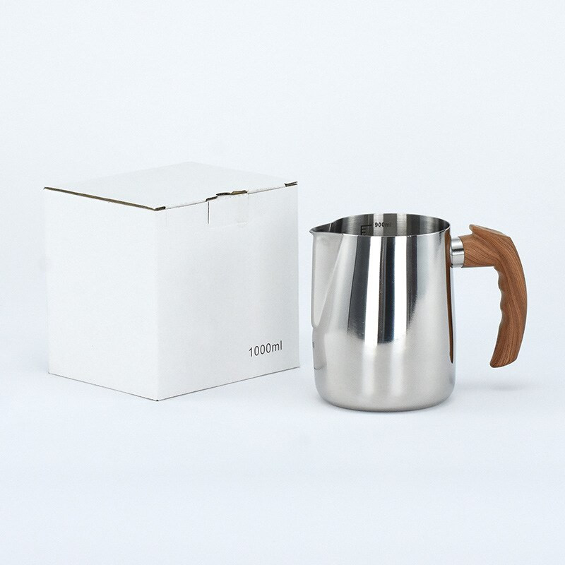 304 Rozsdamentes acél kávéskanna konyhai tejhabosító edény vízforraló húzó virágcsésze fa fogantyús edény, tejeskávé, cappuccino kávéfőző