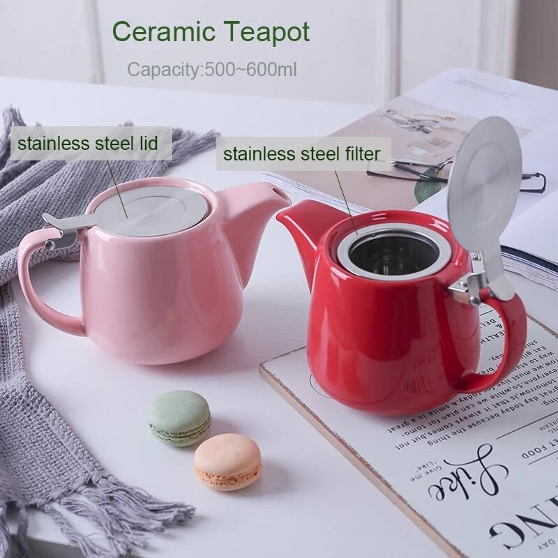 Nagy kapacitású, 580 ml-es porcelán teáskanna Kiváló minőségű színes, kézzel készített teáskanna szuperfinom infúziós levéltea főzéséhez