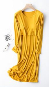 Cămașă de noapte pentru alăptare, cu mânecă lungă, de culoare uni