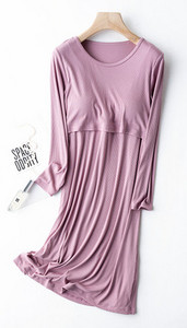 Cămașă de noapte pentru alăptare, cu mânecă lungă, de culoare uni