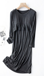 Cămașă de noapte pentru alăptare, cu mânecă lungă, de culoare uni