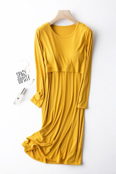 Cămașă de noapte pentru alăptare, cu mânecă lungă, de culoare uni