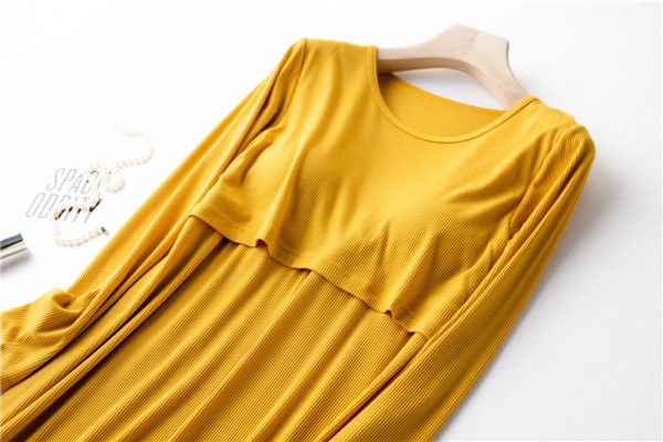 Cămașă de noapte pentru alăptare, cu mânecă lungă, de culoare uni