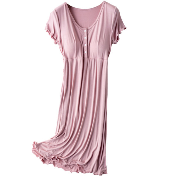 Едноцветна дамска нощница с обло деколте за кърмачки