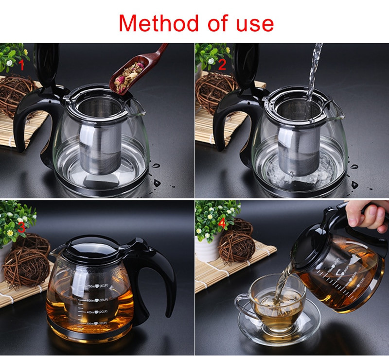 750 ml & 1200 ml Creative Design Üveg teáskanna Fashion üveg teáskanna teavirághoz, kivehető acél infúziós szűrővel teáskanna