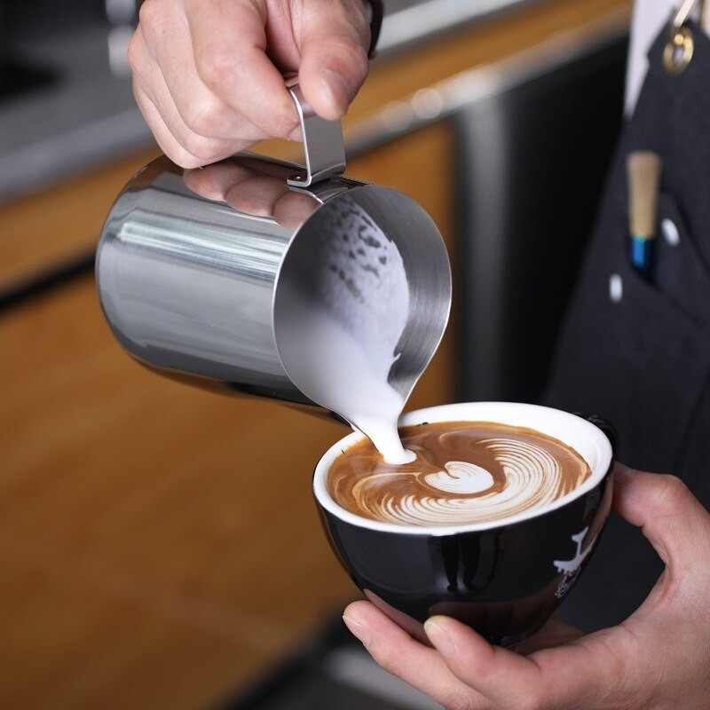 350 ml/600 ml rozsdamentes acél espresso húzó virágcsésze tejhabos edény tejhab csésze Scale Coffee Steam Pot kávéfőzővel