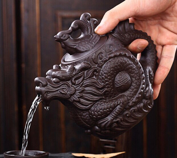 Drop Shipping Purple Clay teáskanna, hagyományos kínai teáskanna Dragon és Phoenix teáskanna Premium tea, lila agyag teáskészlet