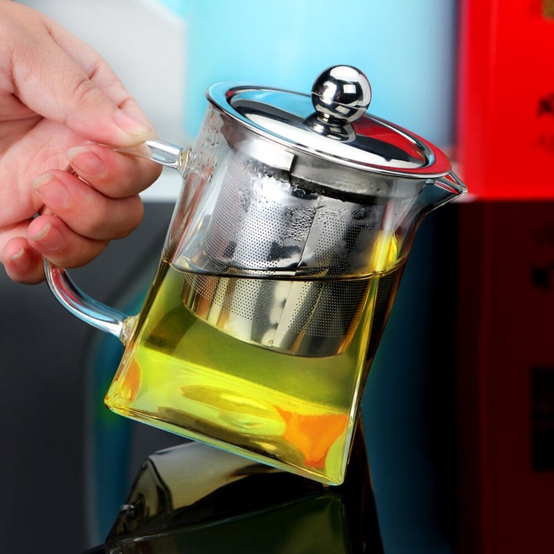 Boroszilikát üveg teáskanna hőálló négyzet alakú üveg teáskanna tea infuser szűrő tej Oolong virágos teáskanna
