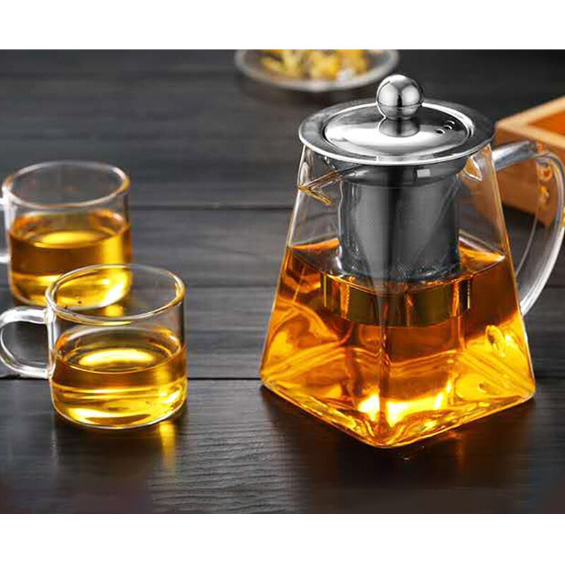 Boroszilikát üveg teáskanna hőálló négyzet alakú üveg teáskanna tea infuser szűrő tej Oolong virágos teáskanna