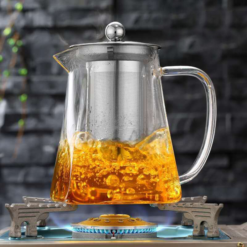 Boroszilikát üveg teáskanna hőálló négyzet alakú üveg teáskanna tea infuser szűrő tej Oolong virágos teáskanna
