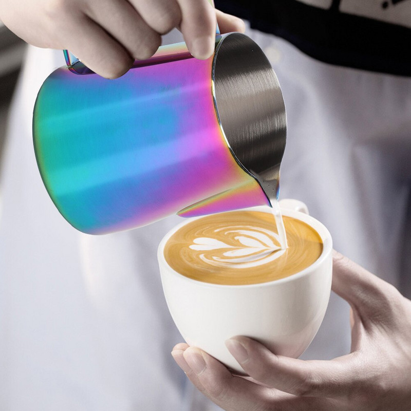 350 ml-es rozsdamentes acél kávékancsó tejhabosító csésze tejeskancsó fekete színes csésze Latte Art konyhai kávétartozékokhoz