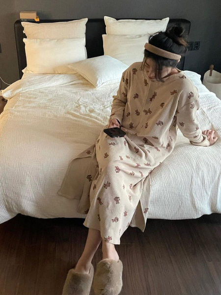 Cămașă de noapte pentru femei cu mâneci lungi - potrivită pentru mamele care alăptează