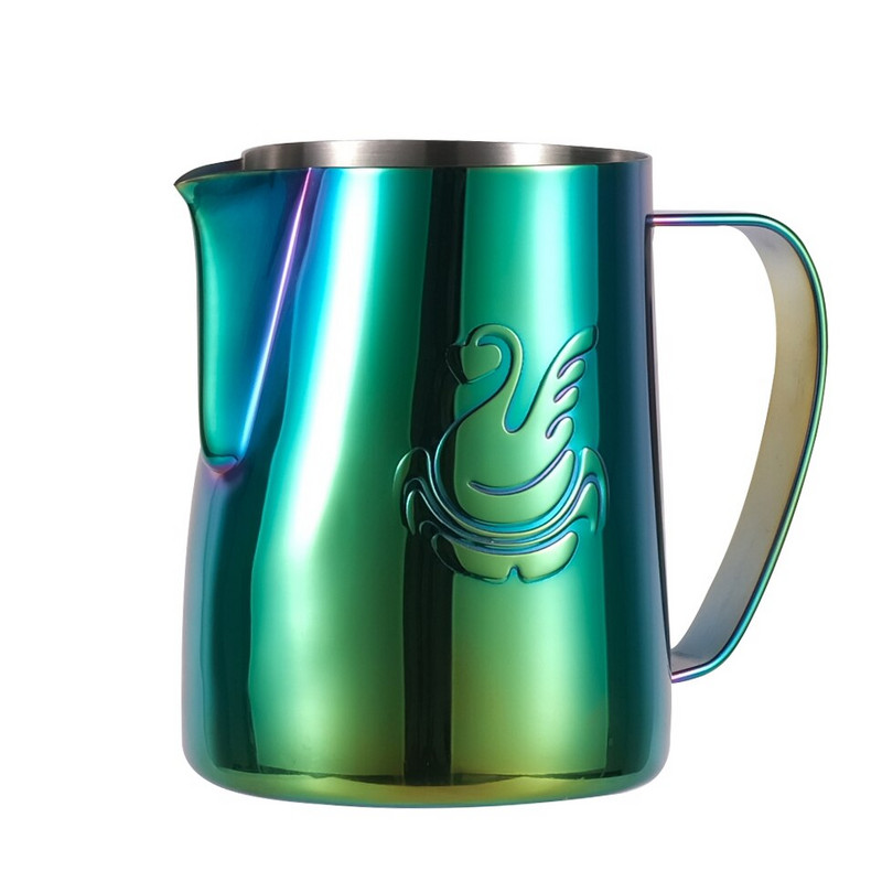 JIBBI ulcior pentru spumare pentru lapte aburind cană cu flori din oțel inoxidabil antiaderent, perfect pentru cafea, cappuccino, latte 600