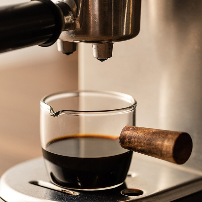 Mini cană de lapte din sticlă cu mâner din lemn, ulcioare japoneze pentru spumare a laptelui, cafea, zahăr, oală pentru lapte, gură ascuțită, consumabile de cafea