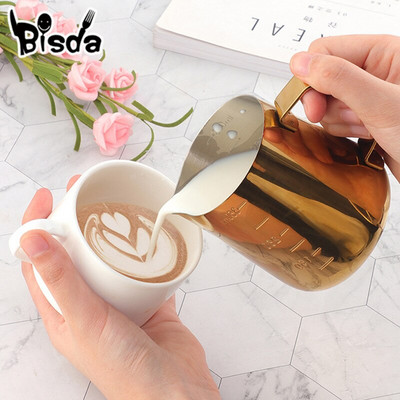 Nerūdijančio plieno pieno ąsočiai Kavos ąsotis Pieno putojantis ąsotis Gėlių puodelis Auksinis pienas Craft Coffee Latte Art ąsočio ąsočio puodelio puodelis