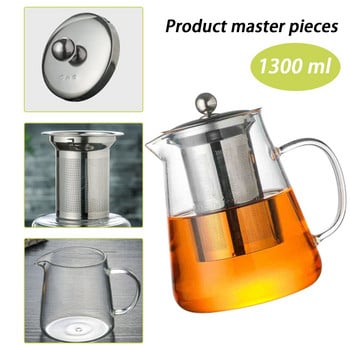 Γυάλινη τσαγιέρα 1300ml με φίλτρο έγχυσης Oolong Tea Pot Flower Διάφανο σετ τσαγιού για τσαγιέρα γραφείου