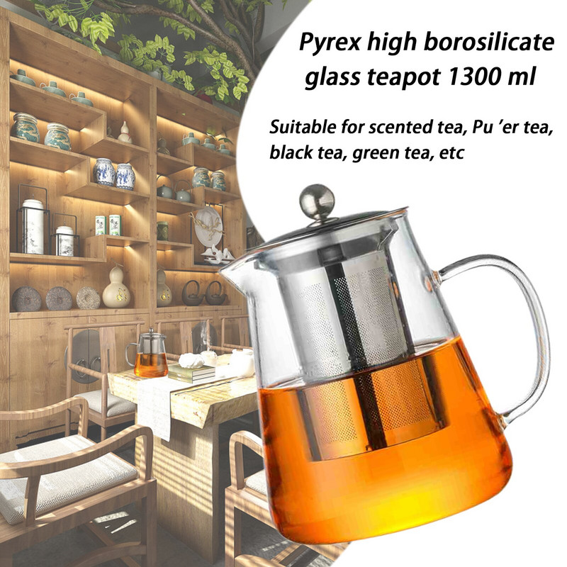 1300 ml-es hőálló üveg teáskanna infúziós szűrővel Oolong teáskanna virág átlátszó teáskanna készlet irodai teáskannához