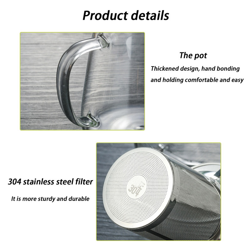 1300 ml-es hőálló üveg teáskanna infúziós szűrővel Oolong teáskanna virág átlátszó teáskanna készlet irodai teáskannához