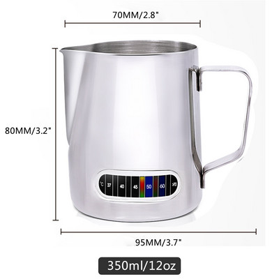 350/600 ml-es rozsdamentes acél tejhabosító kancsó hőmérő jelzővel Tejkancsó Barista Coffe Latte Art Cup Tejkancsó