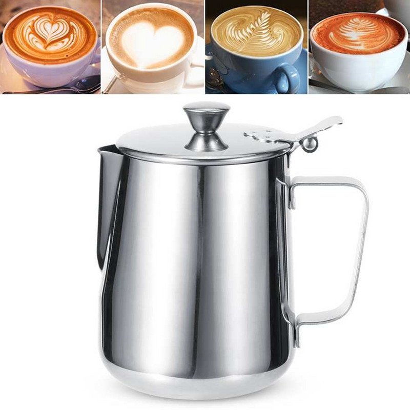 600 ml 1000 ml rozsdamentes acél sűrítő tejhabosító csésze Kancsó Latte Art kézműves cappuccino csésze fedéllel Kávéeszköz Kávékészlet