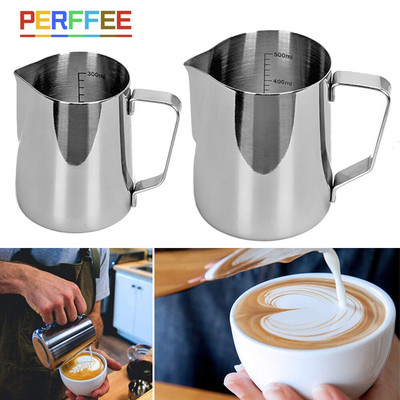 Rozsdamentes acél tejhabos kancsó Espresso tejeskancsó skálával Coffee Barista Latte habosító kancsó 600 ml tejhabos kancsó