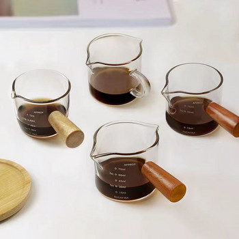 Мерителна чаша за еспресо Топлоустойчива чаша с двойно гърло и дървена дръжка Кана за занаяти на бариста Чаша за разпенване на мляко Машина за крем