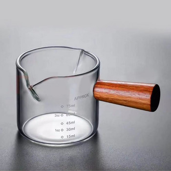 Κύπελλο μέτρησης εσπρέσο Θερμοανθεκτικό διπλό στοματικό ποτήρι με ξύλινη λαβή Barista Craft Pitcher Milk Frothing Cup Cream maker