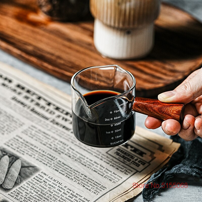 Mâner din lemn masiv Smântână pentru smântână Filtru de cafea cu dublă gură Borcan de lapte Borcan de sticlă termorezistentă Mini oală de extracție ESPRESSO