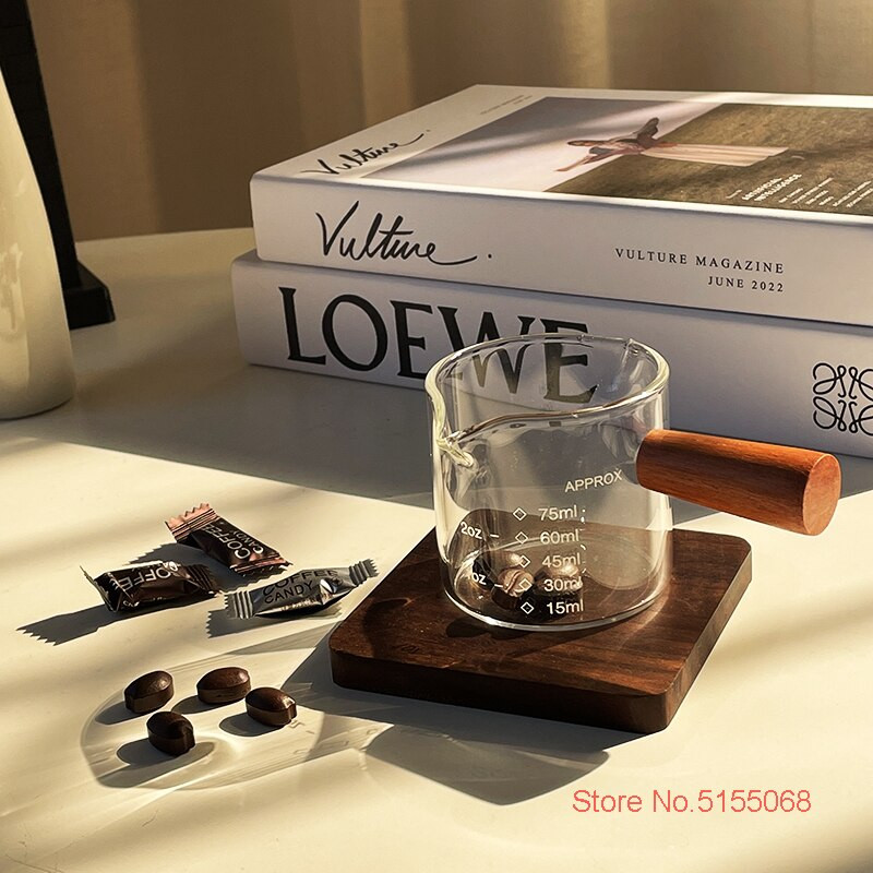 Mâner din lemn masiv Smântână pentru smântână Filtru de cafea cu dublă gură Borcan de lapte Borcan de sticlă termorezistentă Mini oală de extracție ESPRESSO