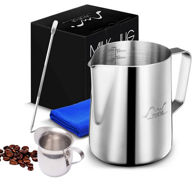 Tejkancsó habosító csésze rozsdamentes acél ezüst kávéfüzér tű törölköző tisztítószerkészlet Barista Craft latte cappuccino