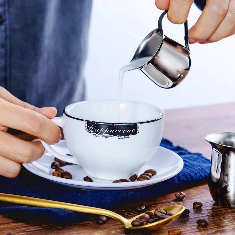 Tejkancsó habosító csésze rozsdamentes acél ezüst kávéfüzér tű törölköző tisztítószerkészlet Barista Craft latte cappuccino