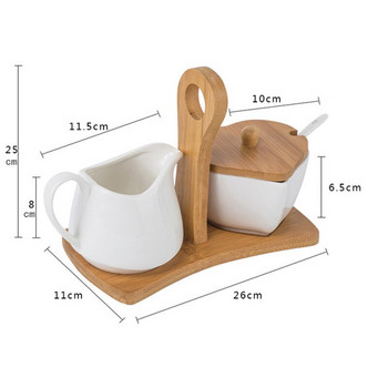 European Ceramic Milk Cang Pourer Pitcher Coffee Creamer Κούπα Λευκή πορσελάνη Μπουκάλι ζάχαρης σε σχήμα καρδιάς με δίσκο μπαμπού και καπάκι