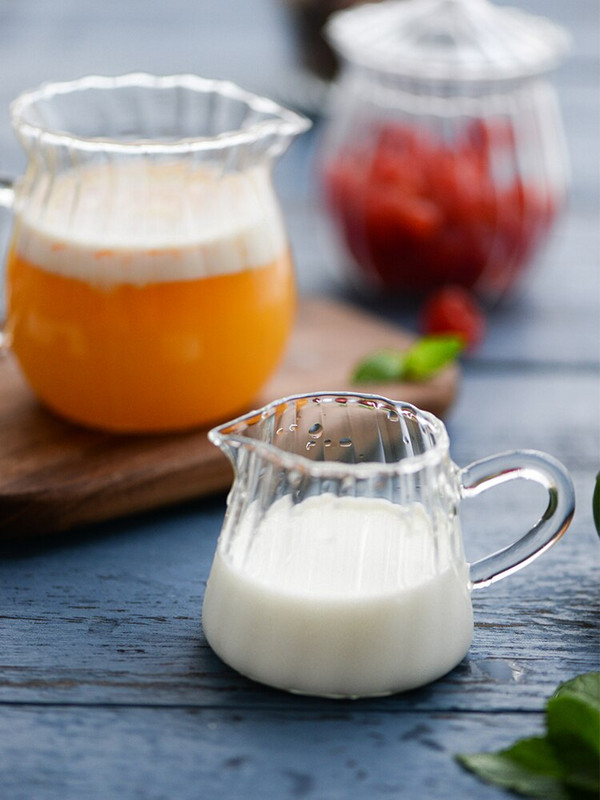 JINYOUJIA Mini cană de sticlă cutie de lapte pentru turnare cafea cremă sos ulcior barista artizanat cafea latte ulcioare pentru spumare lapte ulcior