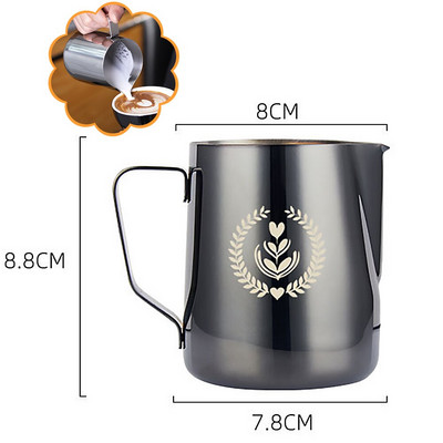 Rozsdamentes acél tejeskannák mérleggel 350 ml espresso kávékancsó Barista Craft Cofee Latte kiváló minőségű habosító kancsó