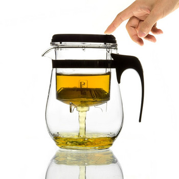Τσαγιού Ανθεκτικό στη θερμότητα Γυάλινη συσκευή έγχυσης τσαγιού Teaware Kung Fu Tea Flower Teapot Σετ τσαγιού Βραστήρας με πάτημα κουμπιού Μπουκάλι καφέ 500ml