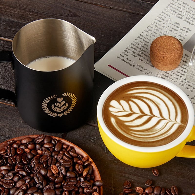 350/600 ml pieno garinimo ir putojimo ąsotis, nerūdijančio plieno, pieno ąsotis, ištraukiamas gėlių puodelis, puikiai tinka kavai cappuccino Latte Art